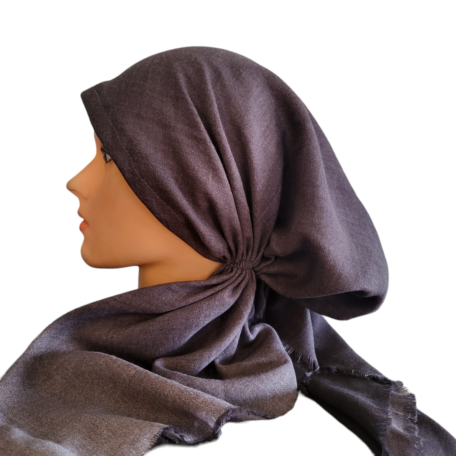 Shades of dark gray - shaded soft fringes pretied tichel