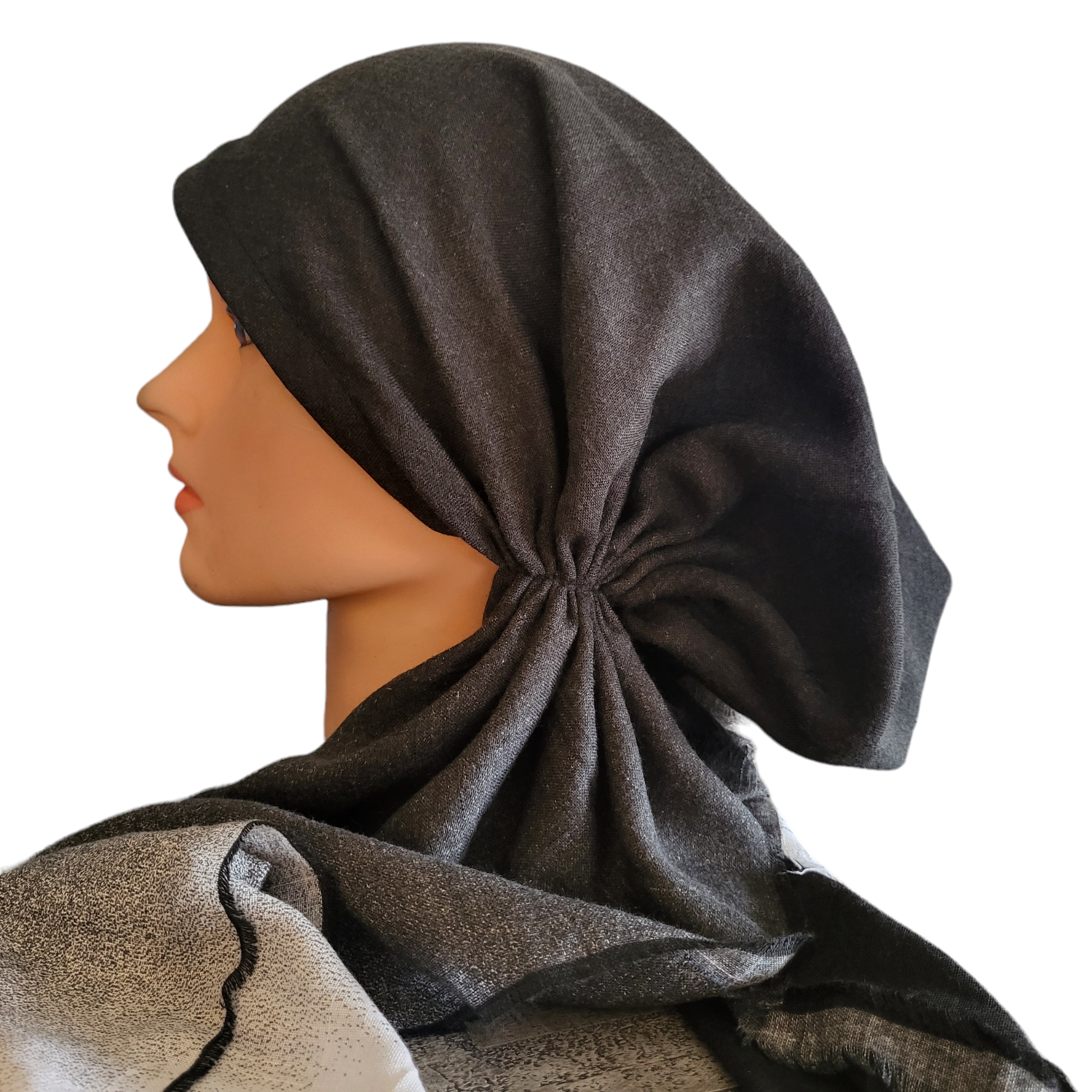 Shades of black/white - shaded soft fringes pretied tichel