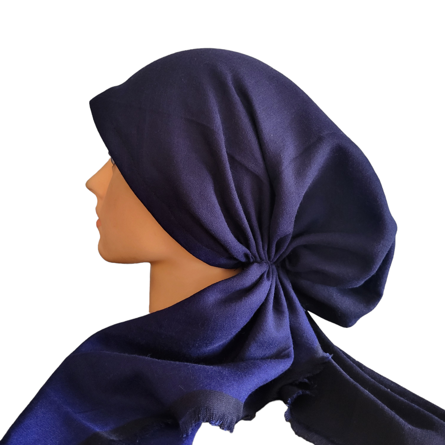 Shades of dark blue - shaded soft fringes pretied tichel