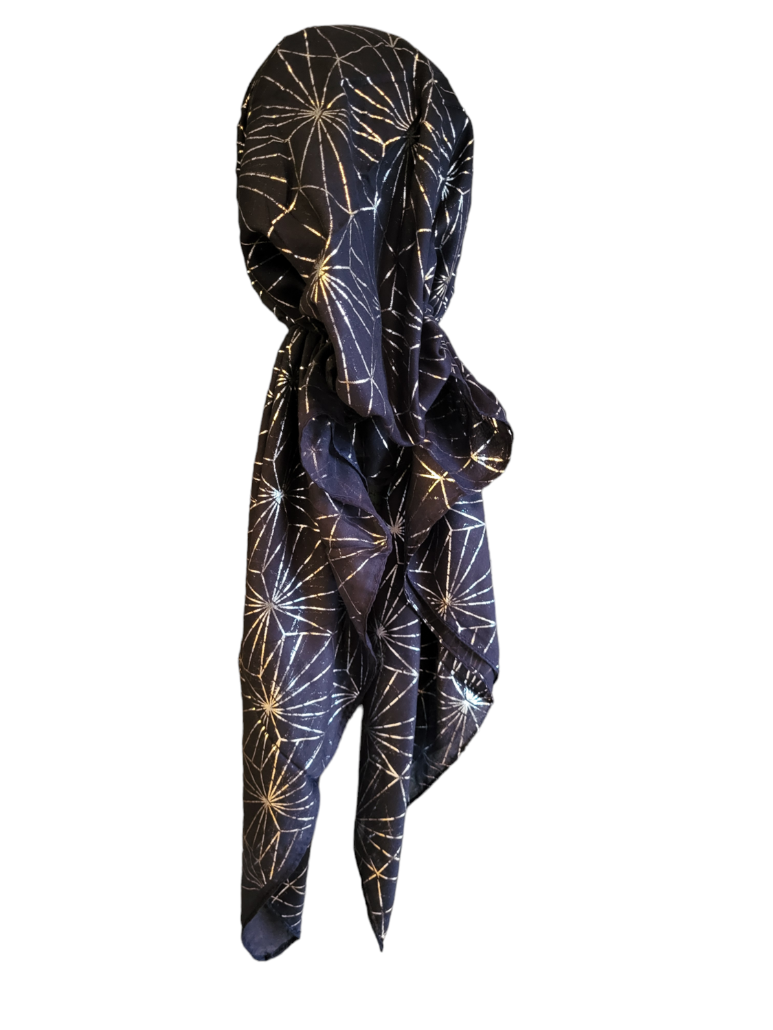 Navy/silver patterned metallic pretied tichel