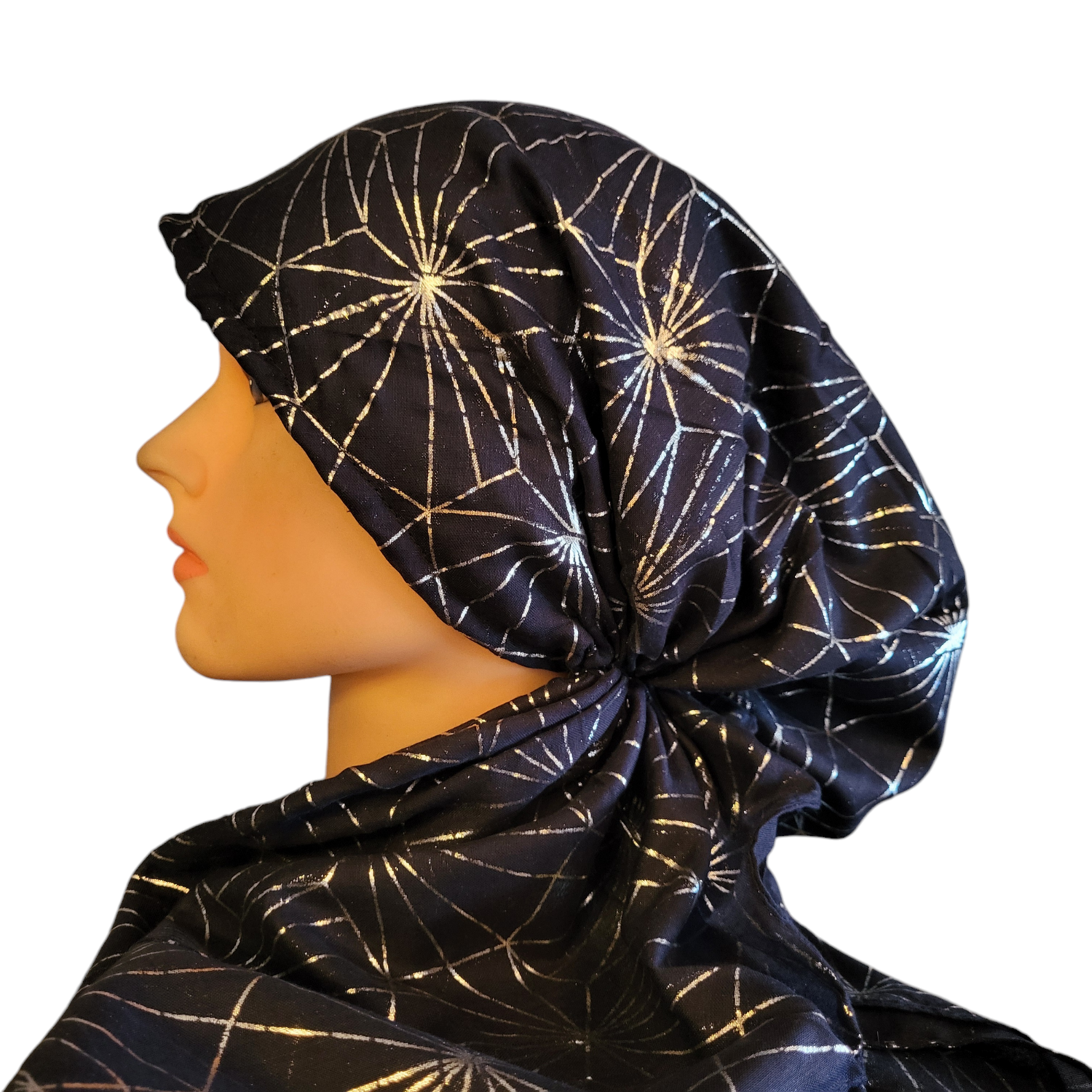 Navy/silver patterned metallic pretied tichel