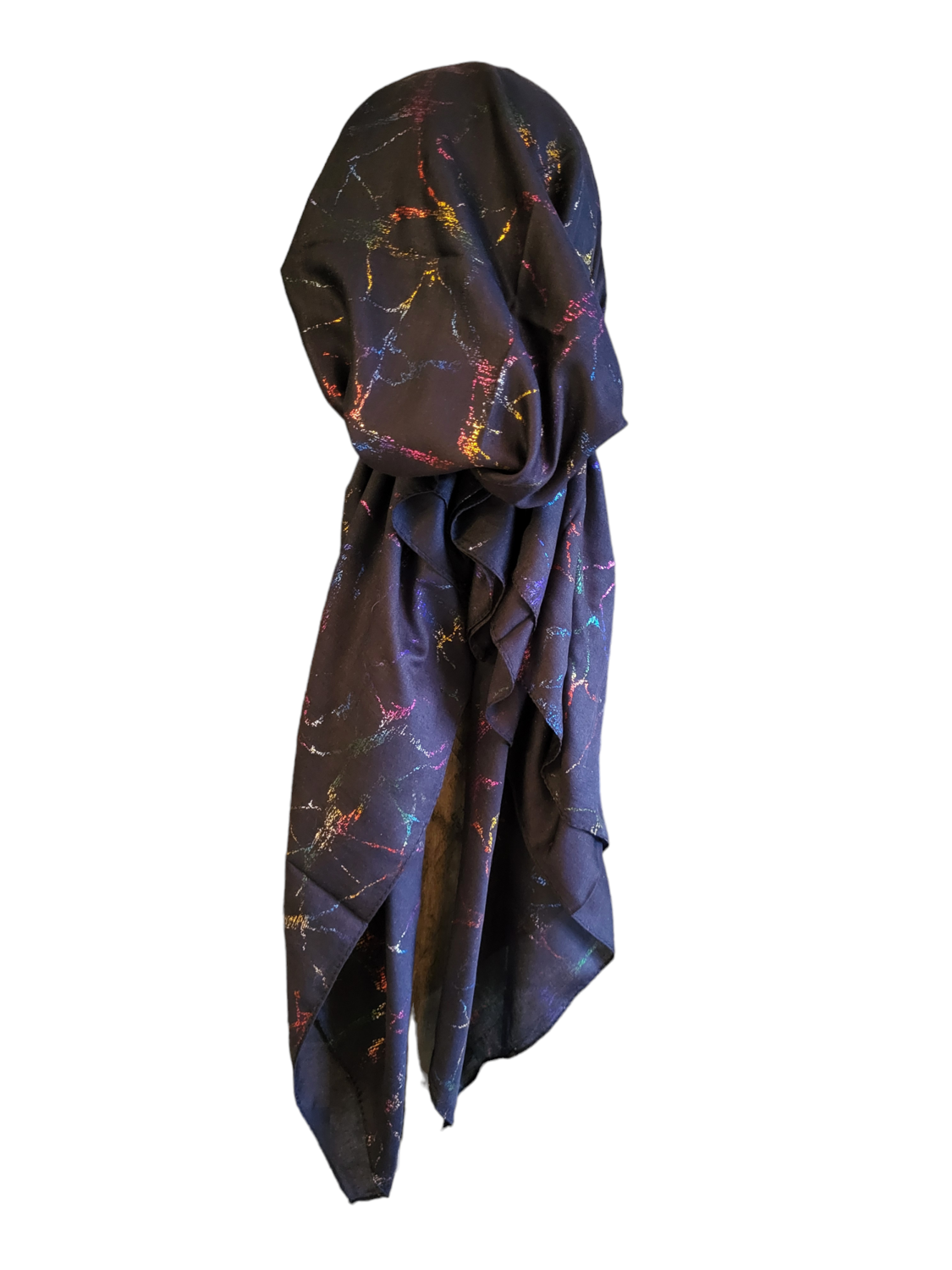 Navy/colorful patterned metallic pretied tichel