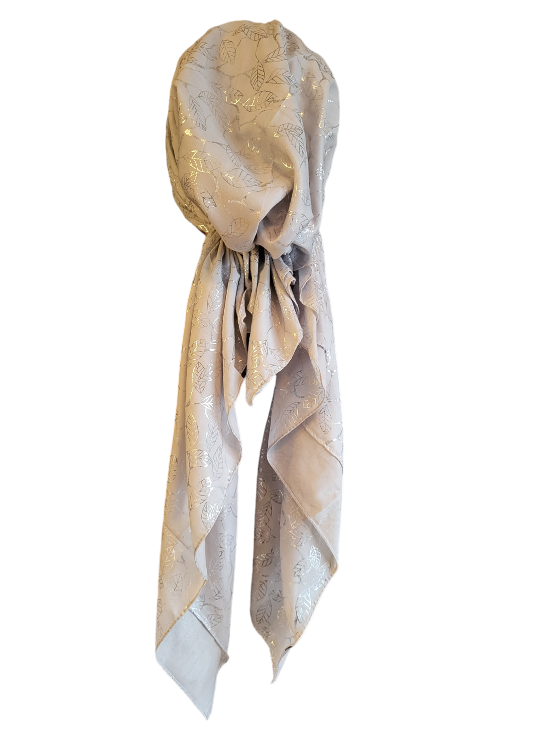 Light gray - silver small leaves pattern pre-tied tichel