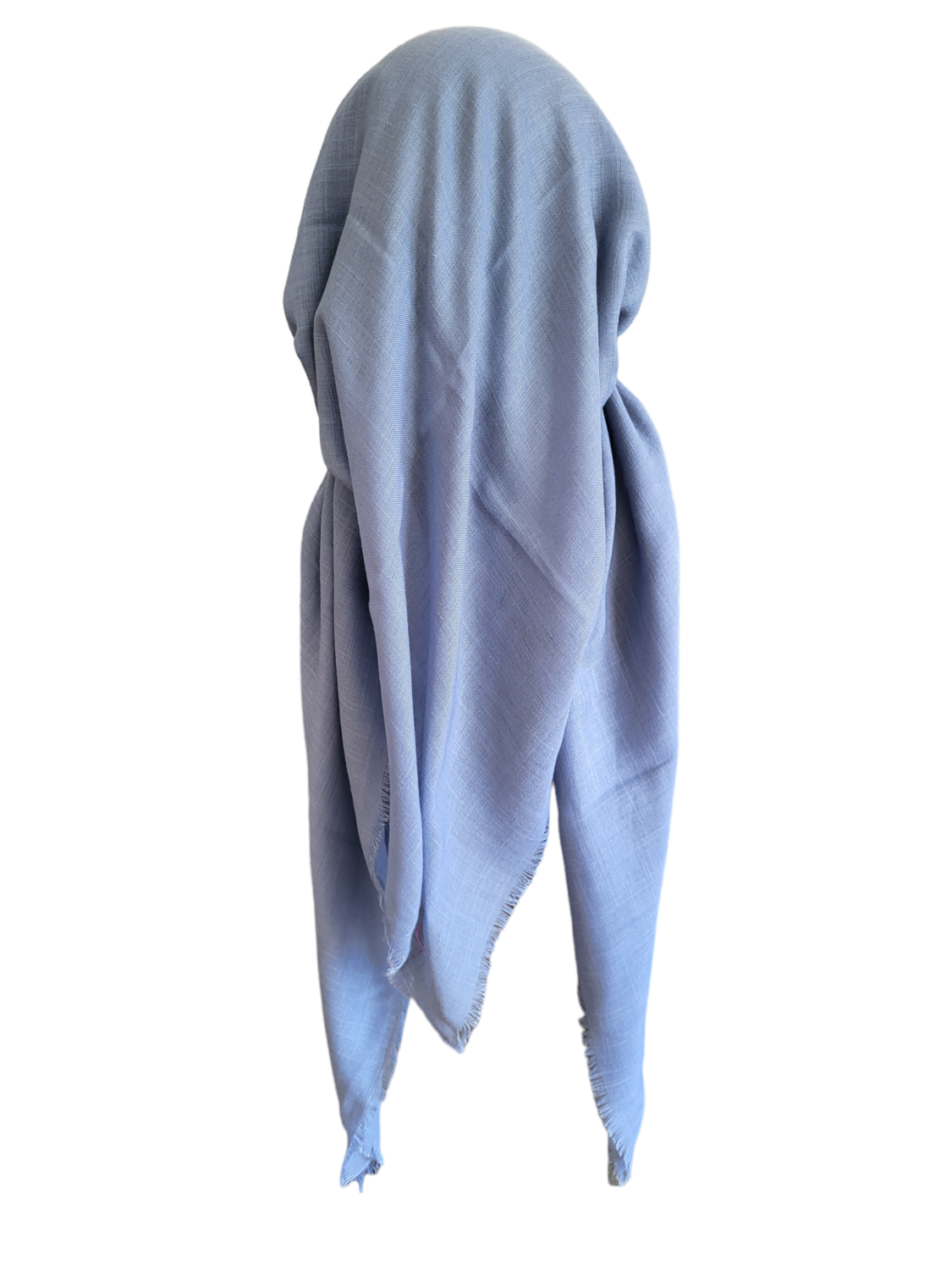 Light blue/denim solid - long back pre-tied kerchief w/band sewn in  -  soft fringed edges material