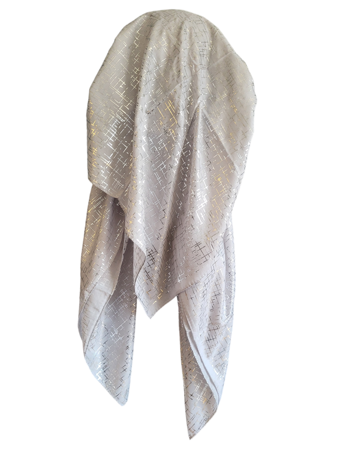 Light gray/silver - long back pre-tied kerchief w/band sewn in - thin metallic