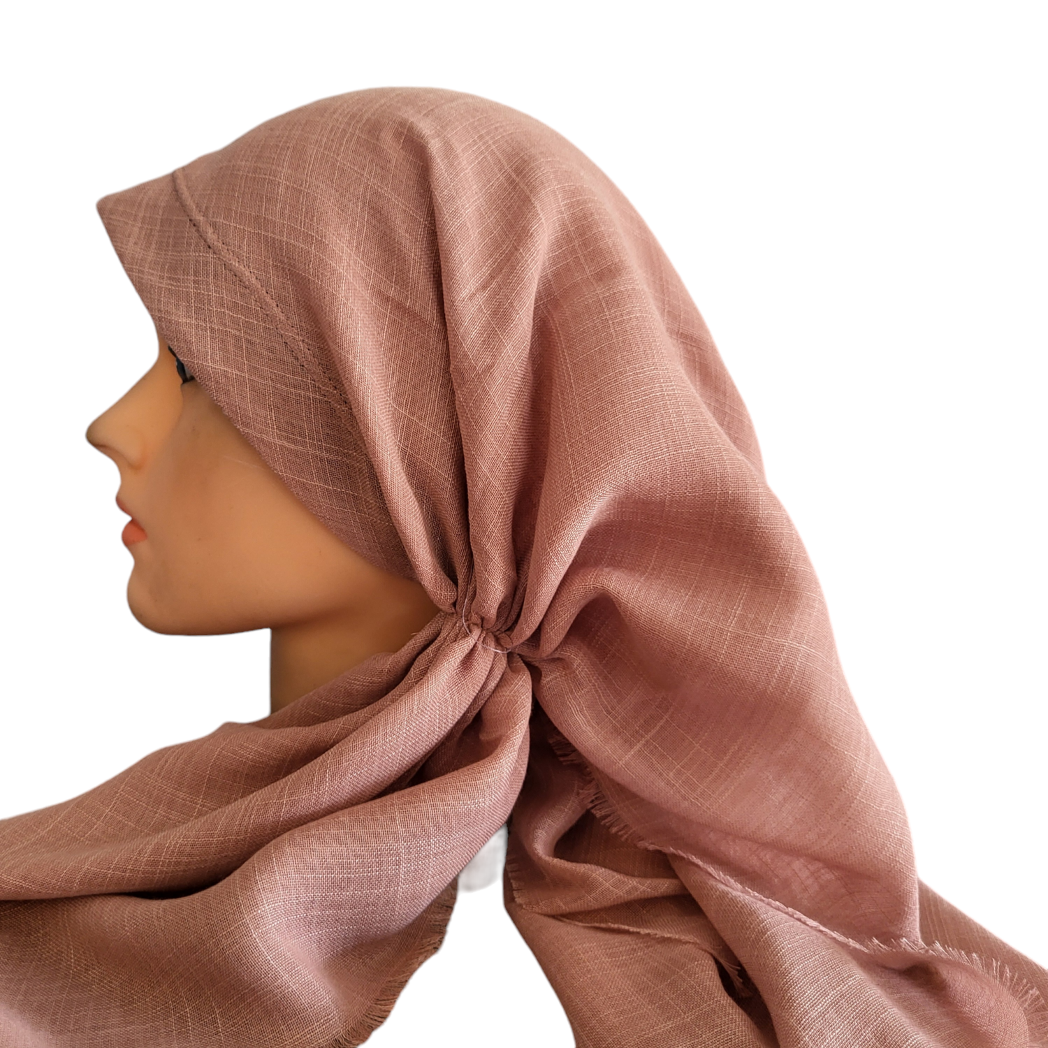 Blush solid - long back pre-tied kerchief w/band sewn in  -  soft fringed edges material