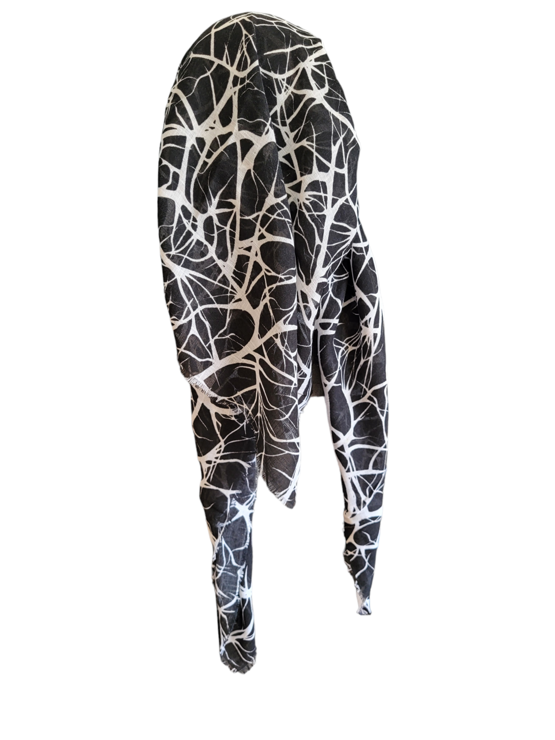 Black/white - long back pre-tied kerchief w/band sewn in - soft fringe material