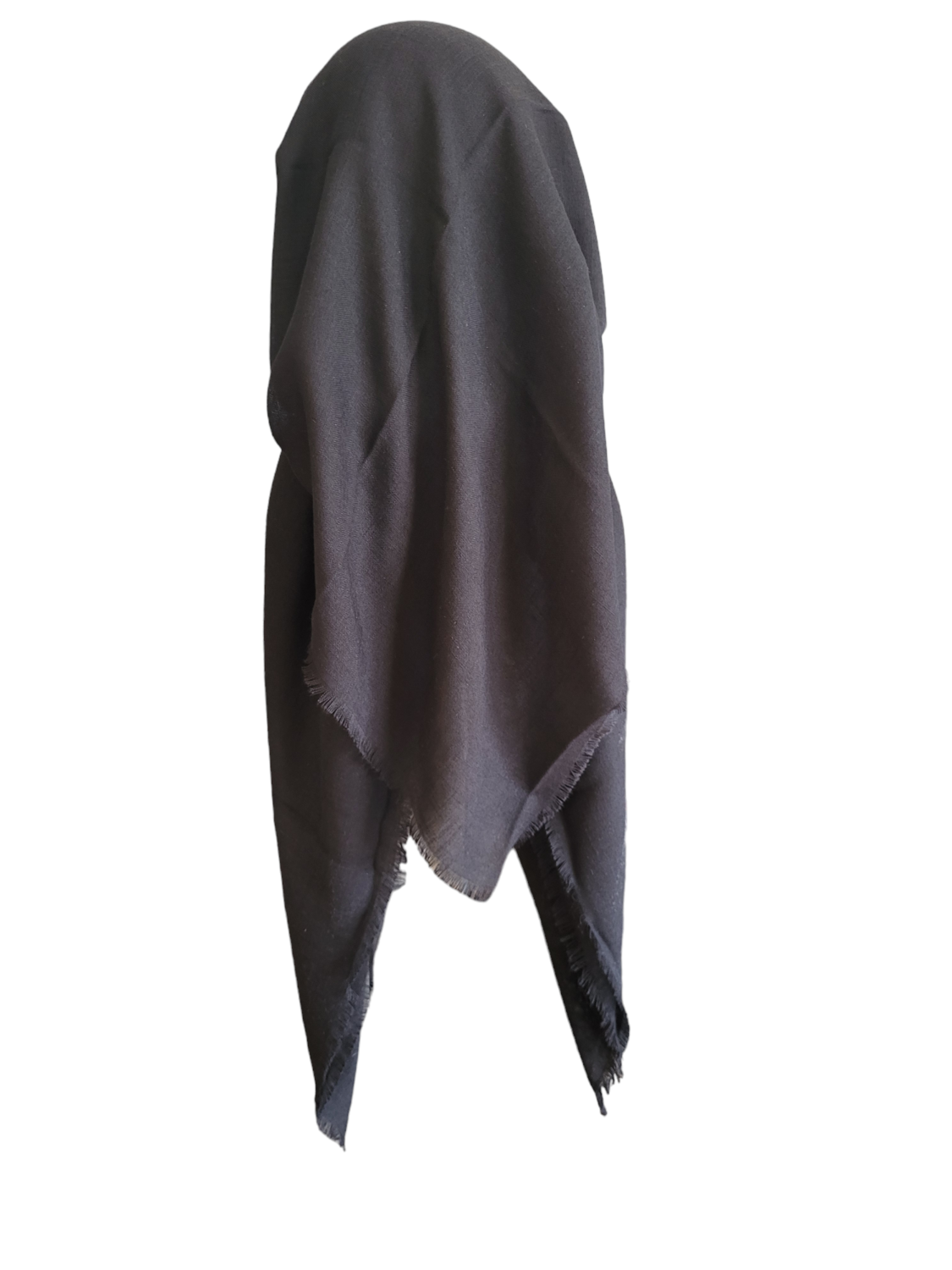 Black solid - long back pre-tied kerchief w/band sewn in - soft fringe material