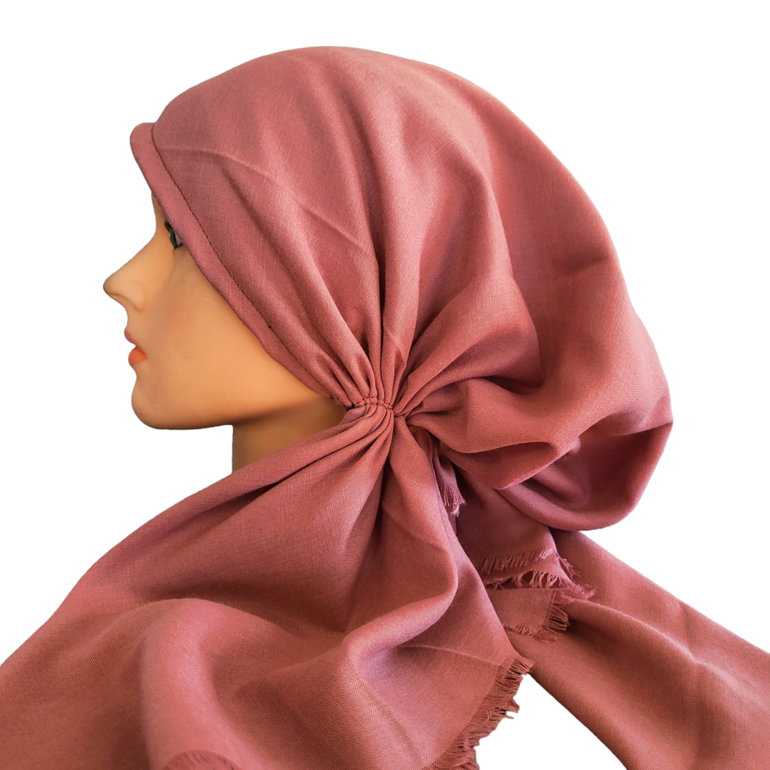 Deep rose solid  - soft fringes pretied tichel