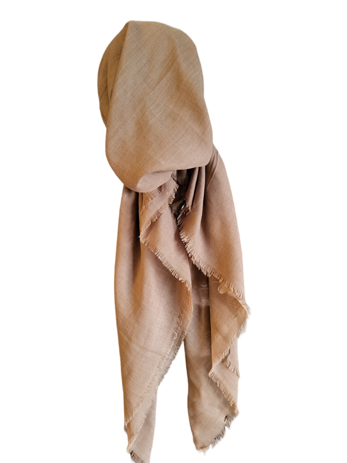 Tan solid  - soft fringes pretied tichel w/band sewn in (BBS)