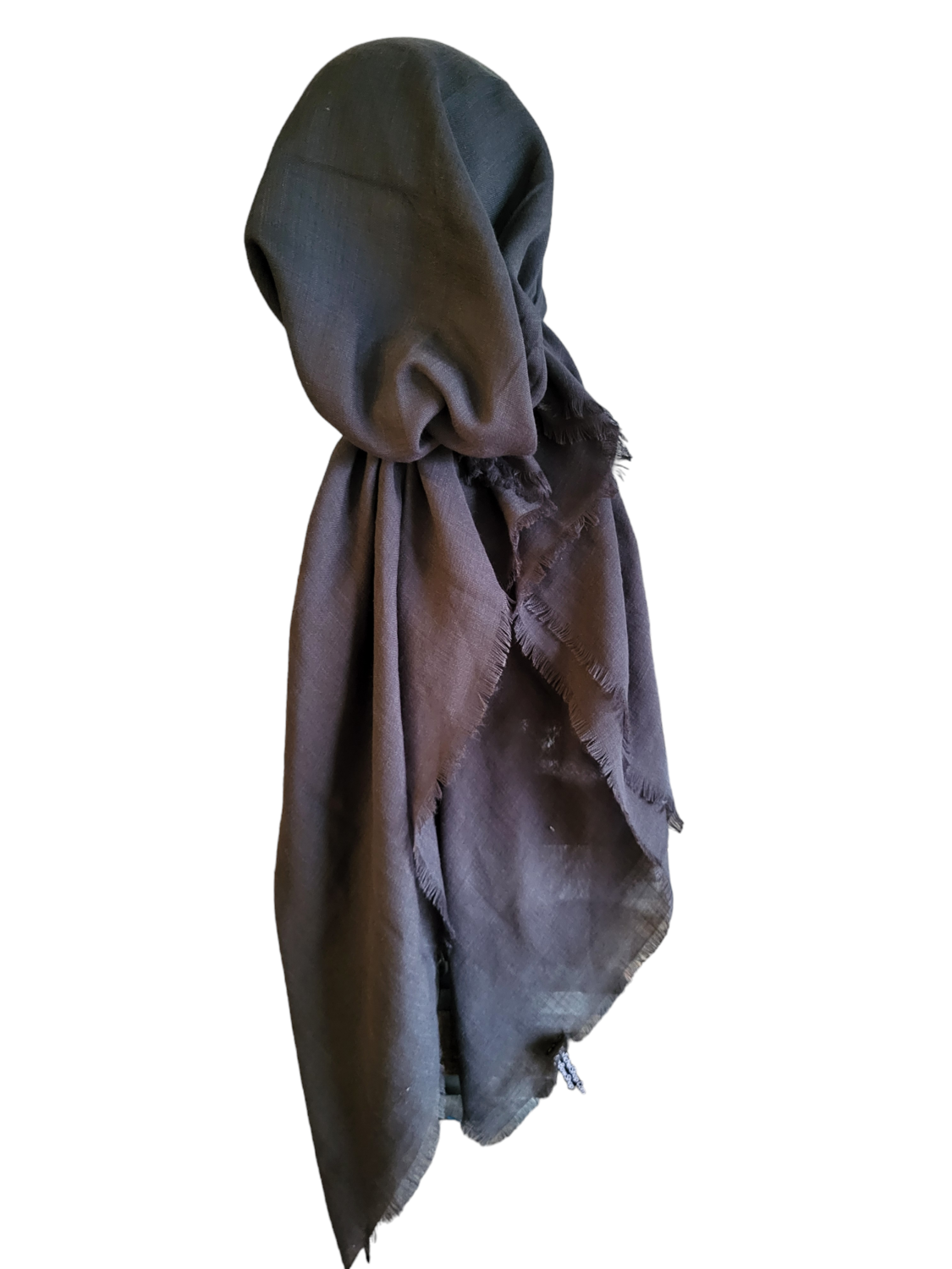 Dark gray solid  - soft fringes pretied tichel w/band sewn in (BBS)