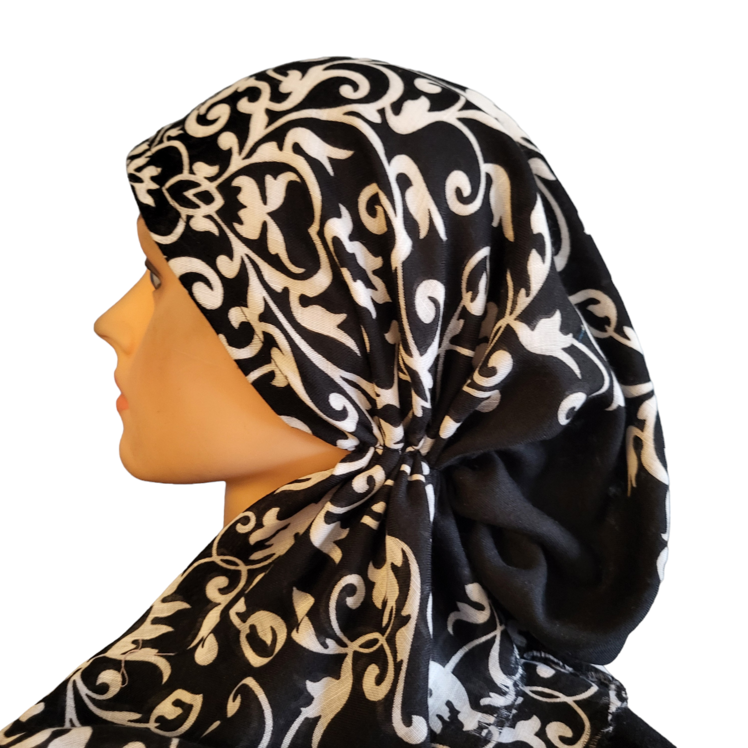 Black/White - soft fringes pretied tichel - pretty pattern