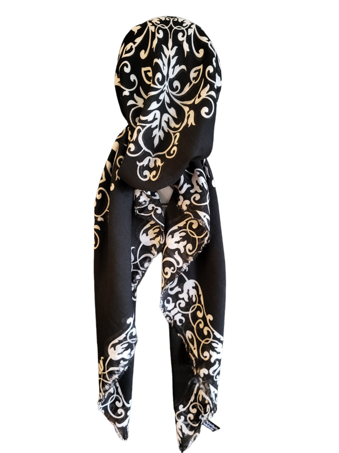 Black/White - soft fringes pretied tichel - pretty pattern