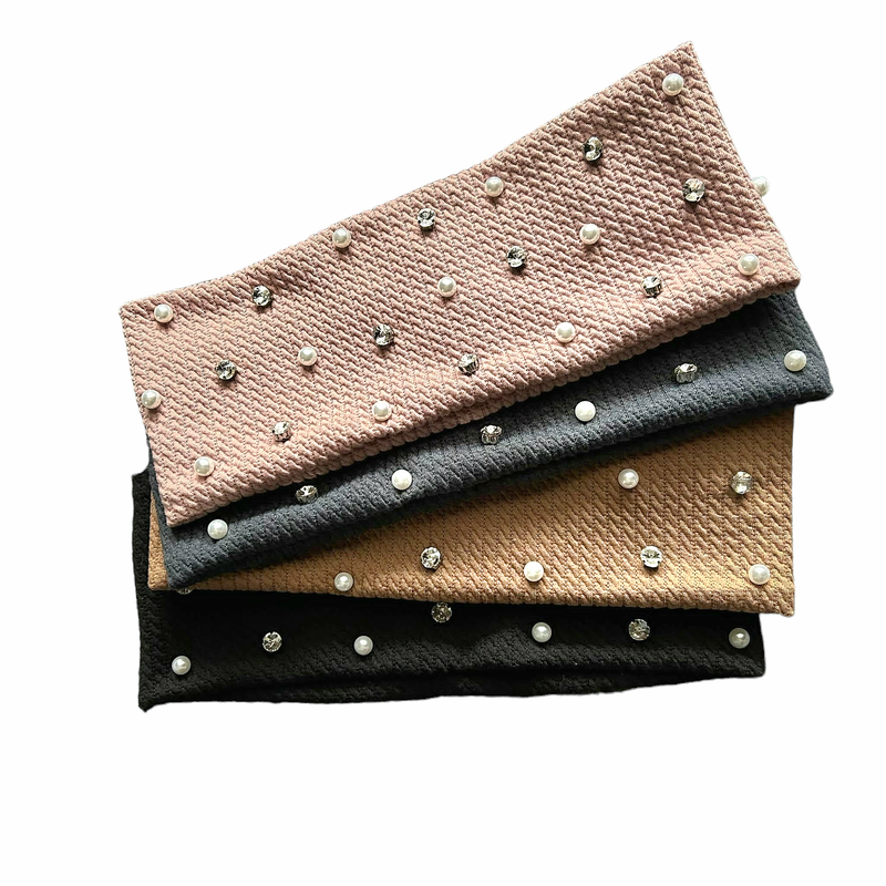 Fine cable ribbed bejeweled flat headbands