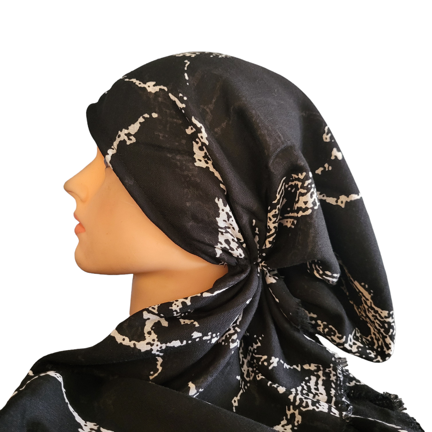 Black/White - soft fringes pretied tichel - pattern lines