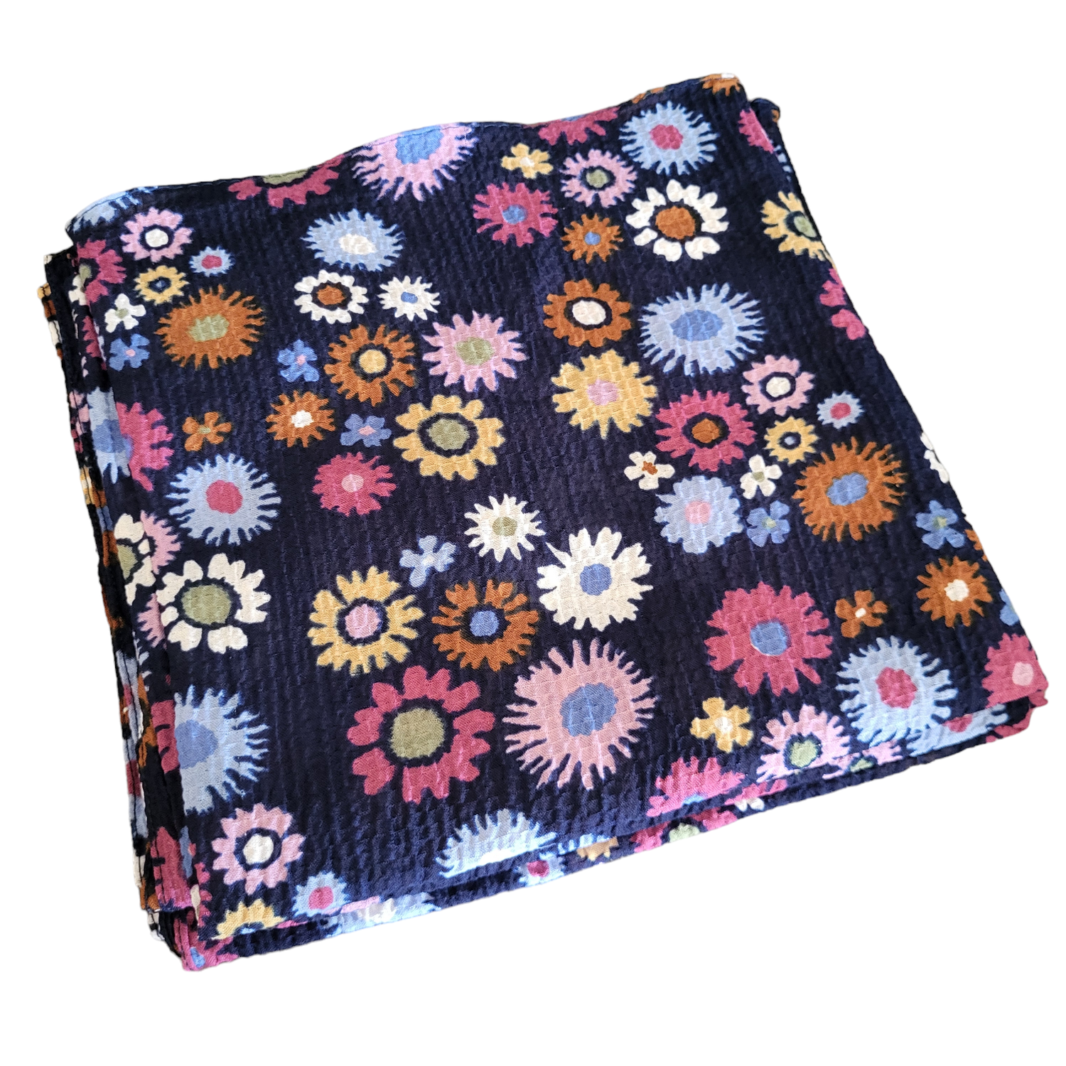 Navy - flowers thin gauzy tichel
