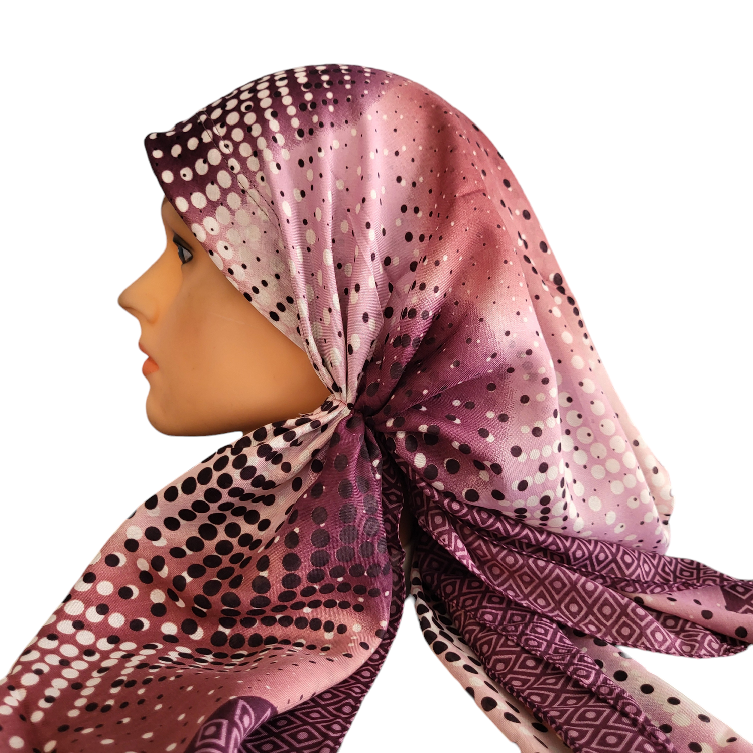 Beautiful wine long back pre-tied kerchief w/band sewn in  -Turkish thin material