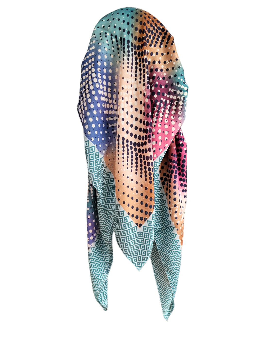 Beautiful torquoise long back pre-tied kerchief w/band sewn in  -Turkish thin material