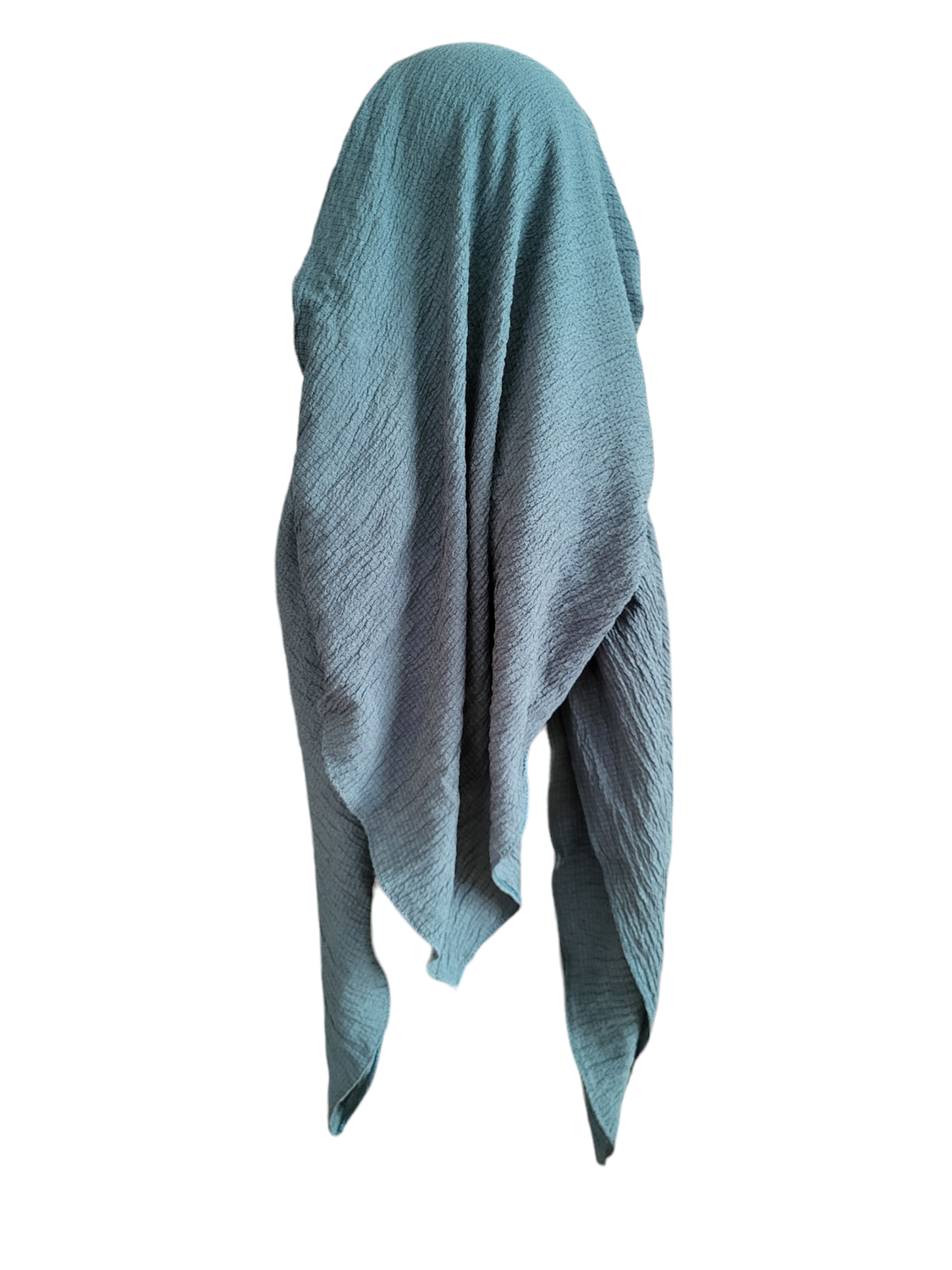 Solid dark teal textured long back pre-tied kerchief w/band sewn in