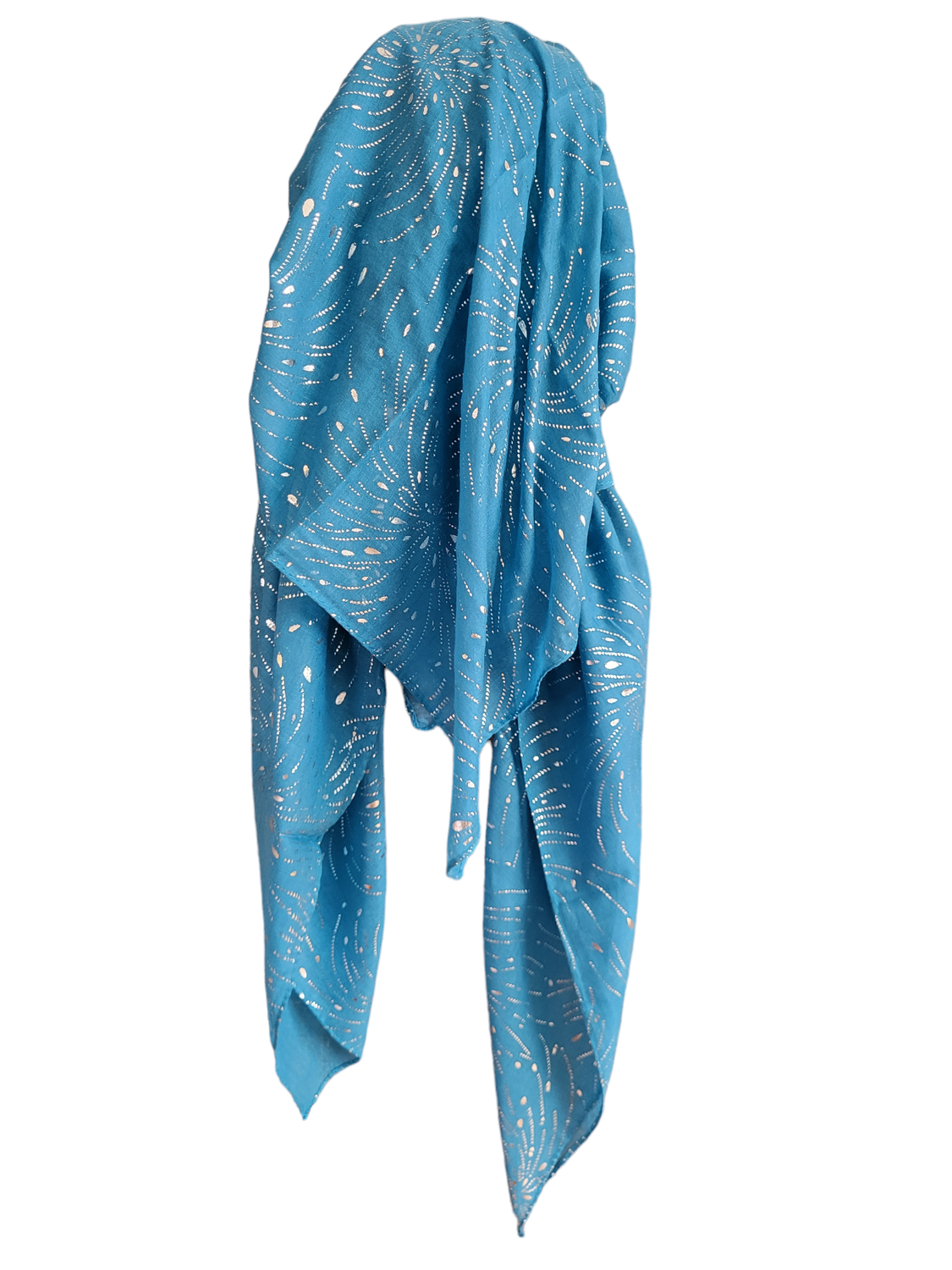 Aqua/silver - long back pre-tied kerchief w/band sewn in - thin metallic material