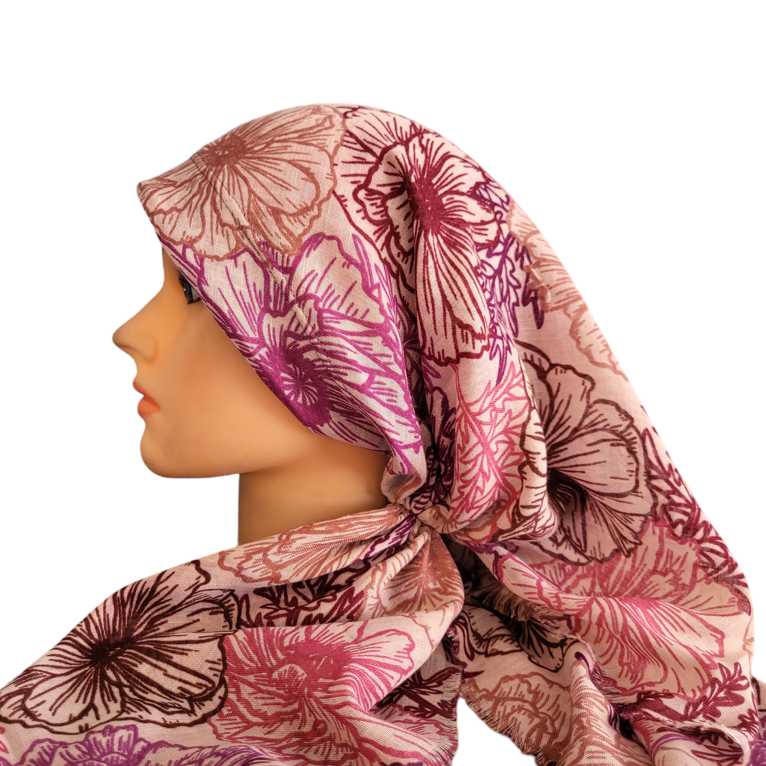Pinks - long back pre-tied kerchief w/band sewn in  -  soft fringed edges material