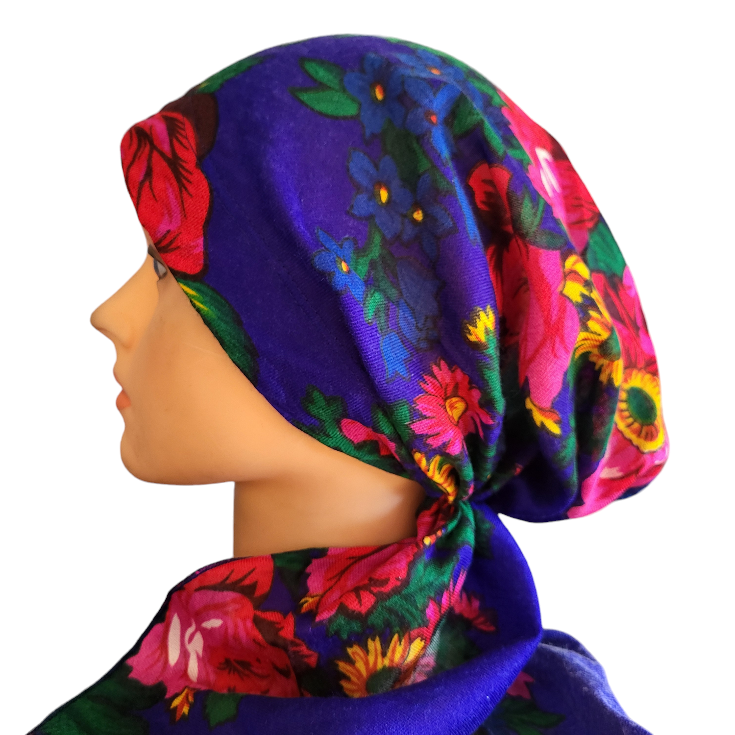 Pre tied tichel vintage style - purplish blue (short Tails)