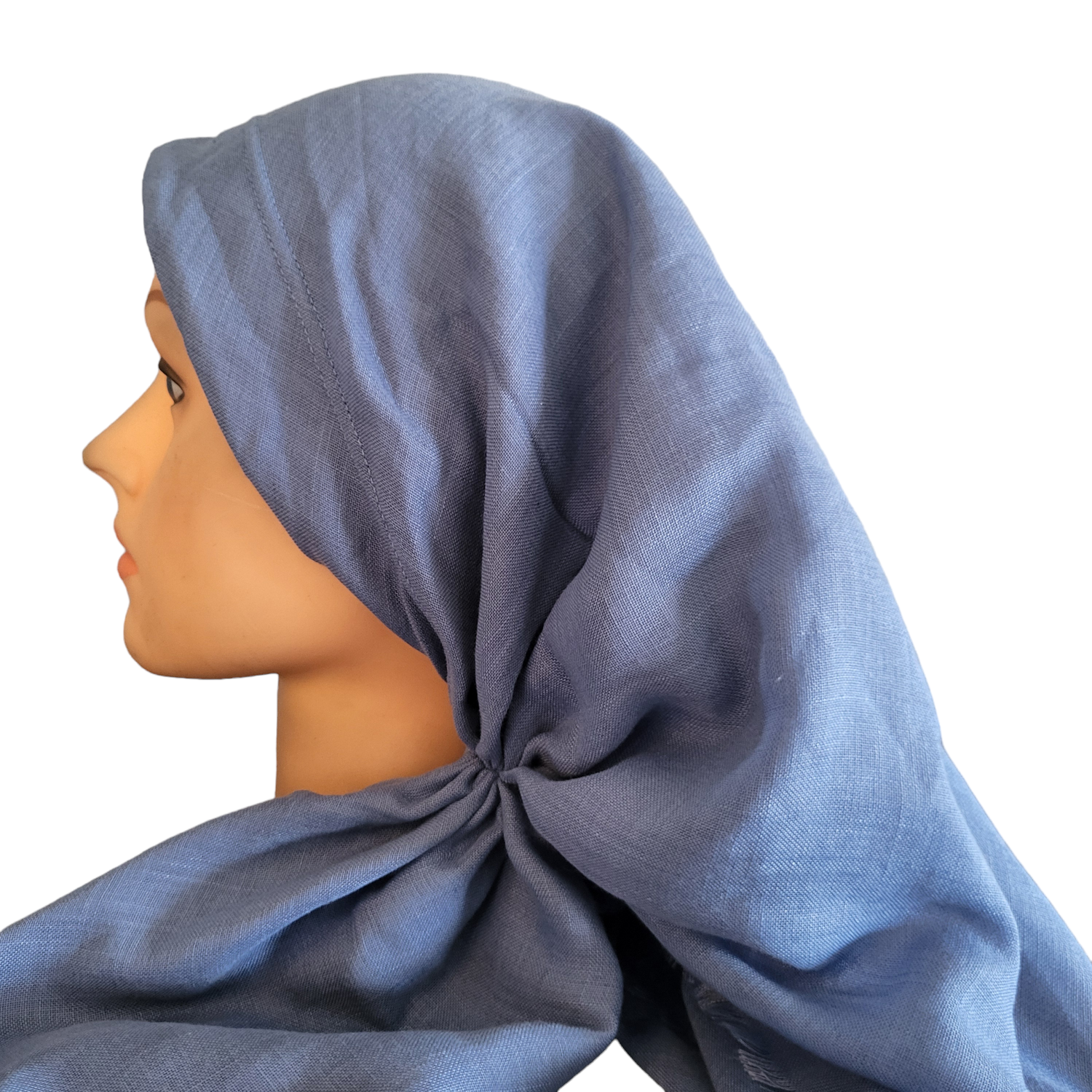 Light blue/denim solid - long back pre-tied kerchief w/band sewn in  -  soft fringed edges material