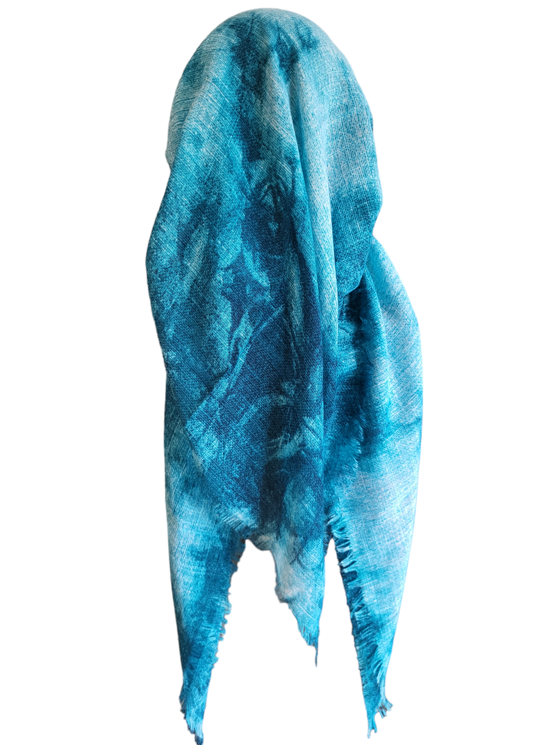 Sea green tie dyed - long back pre-tied kerchief w/band sewn in - soft fringe material