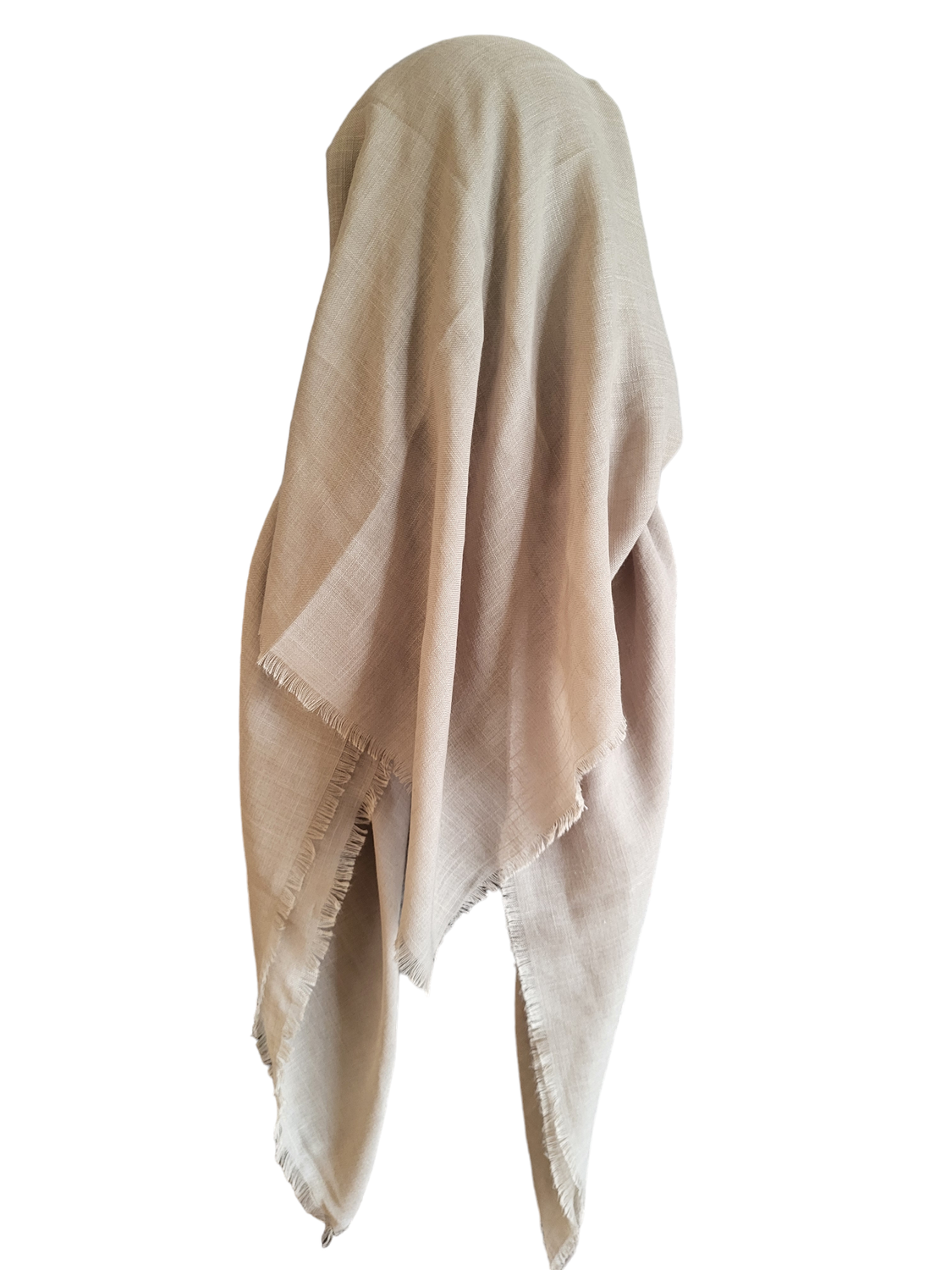 Taupe/gray solid - long back pre-tied kerchief w/band sewn in - soft fringe material