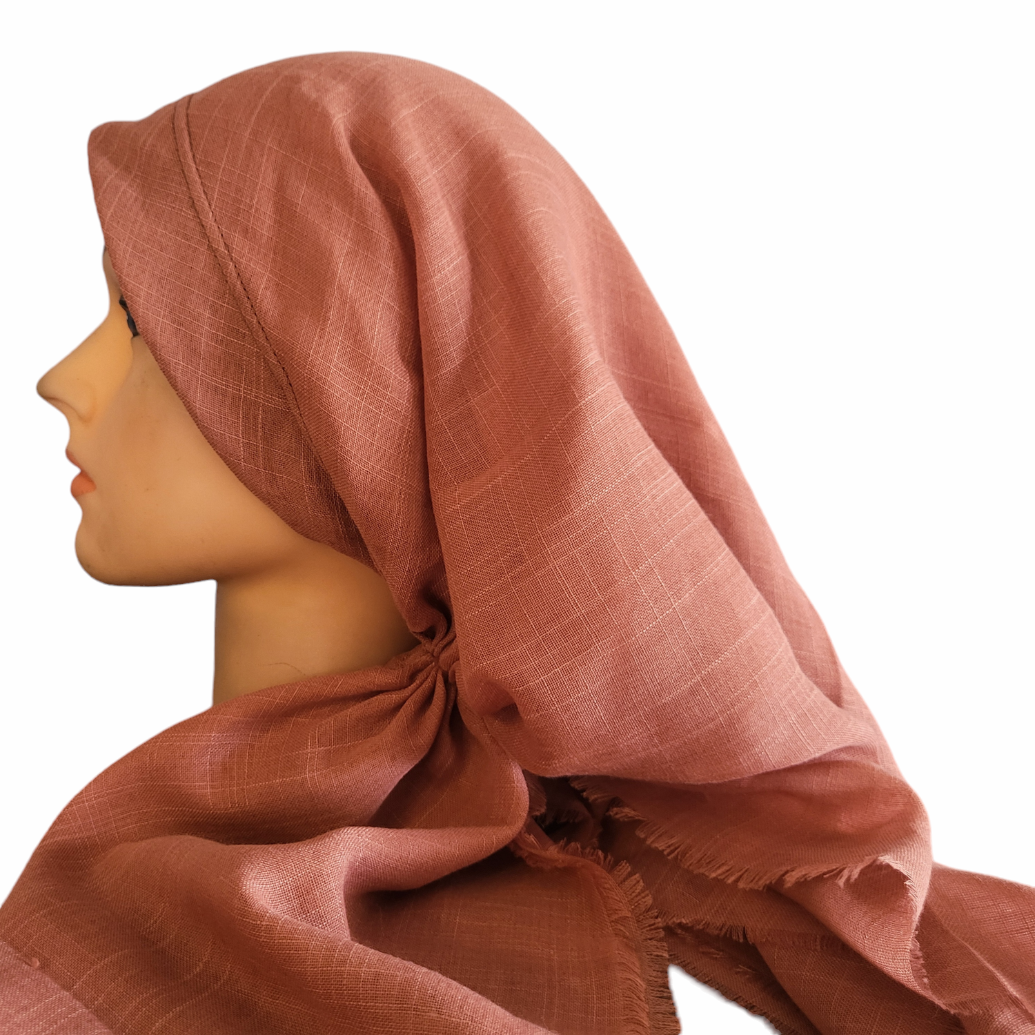 Copper solid - long back pre-tied kerchief w/band sewn in - soft fringe material