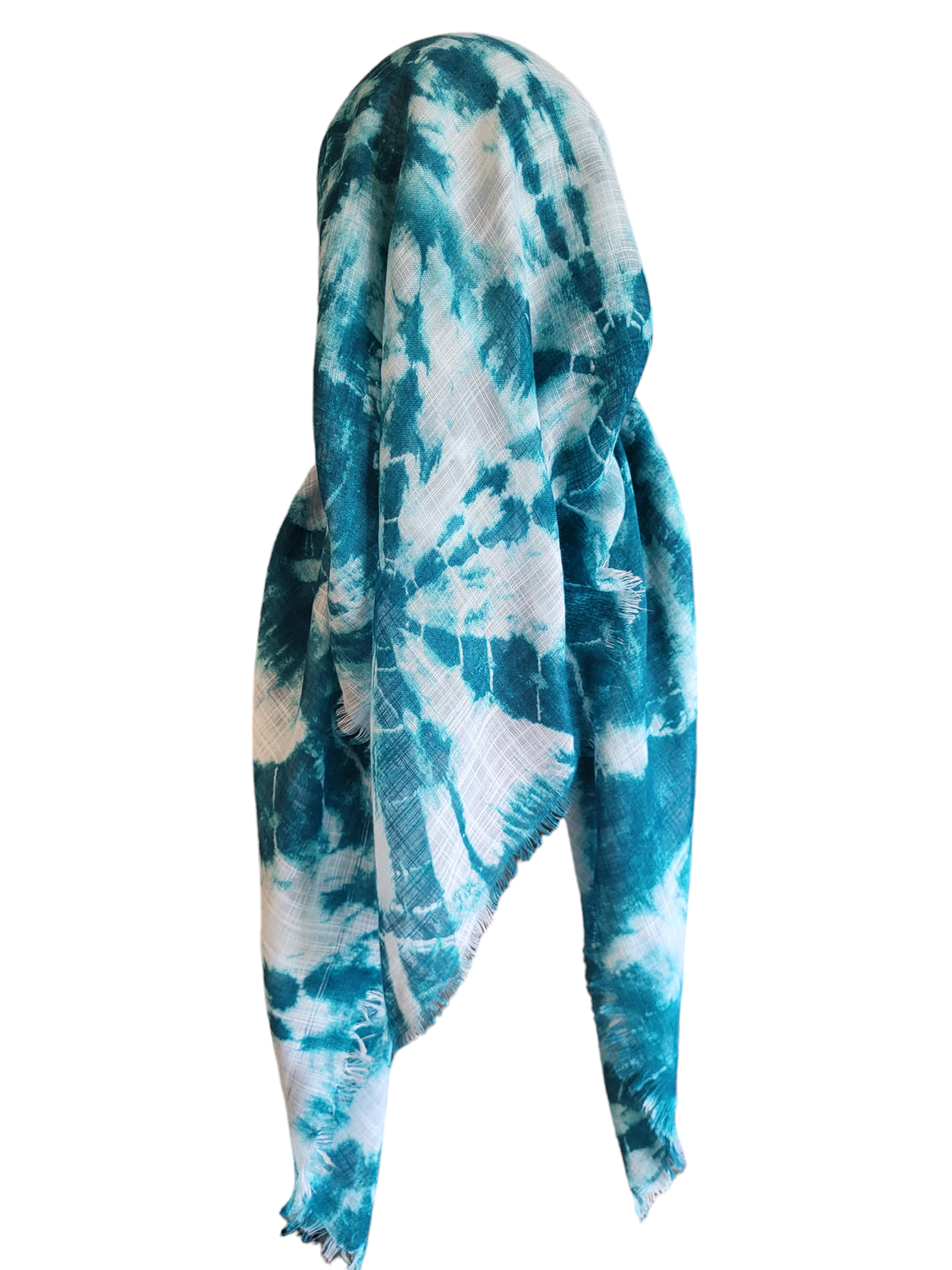 Sea green tie dyed - long back pre-tied kerchief w/band sewn in - soft fringe material