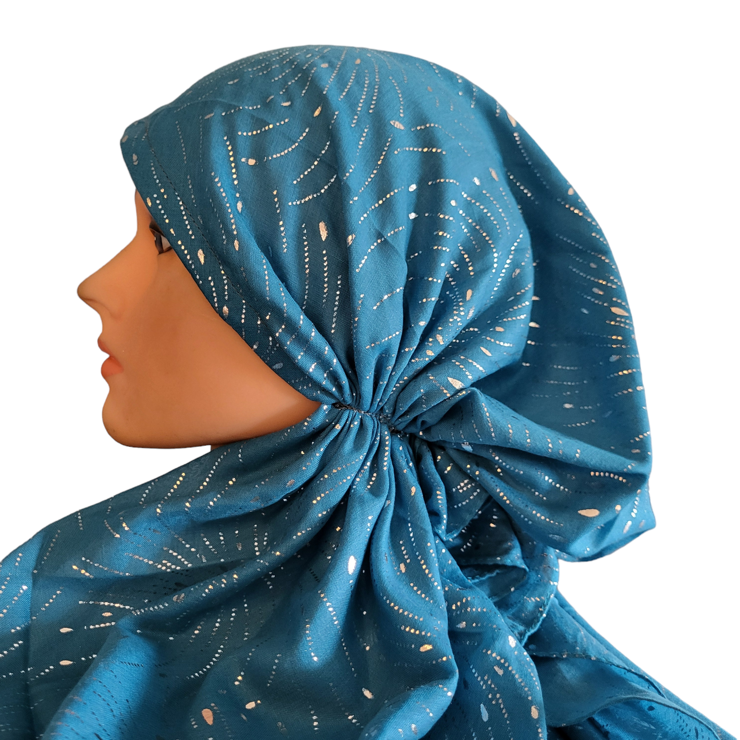 Aqua - silver fireworks metallic pretied tichel