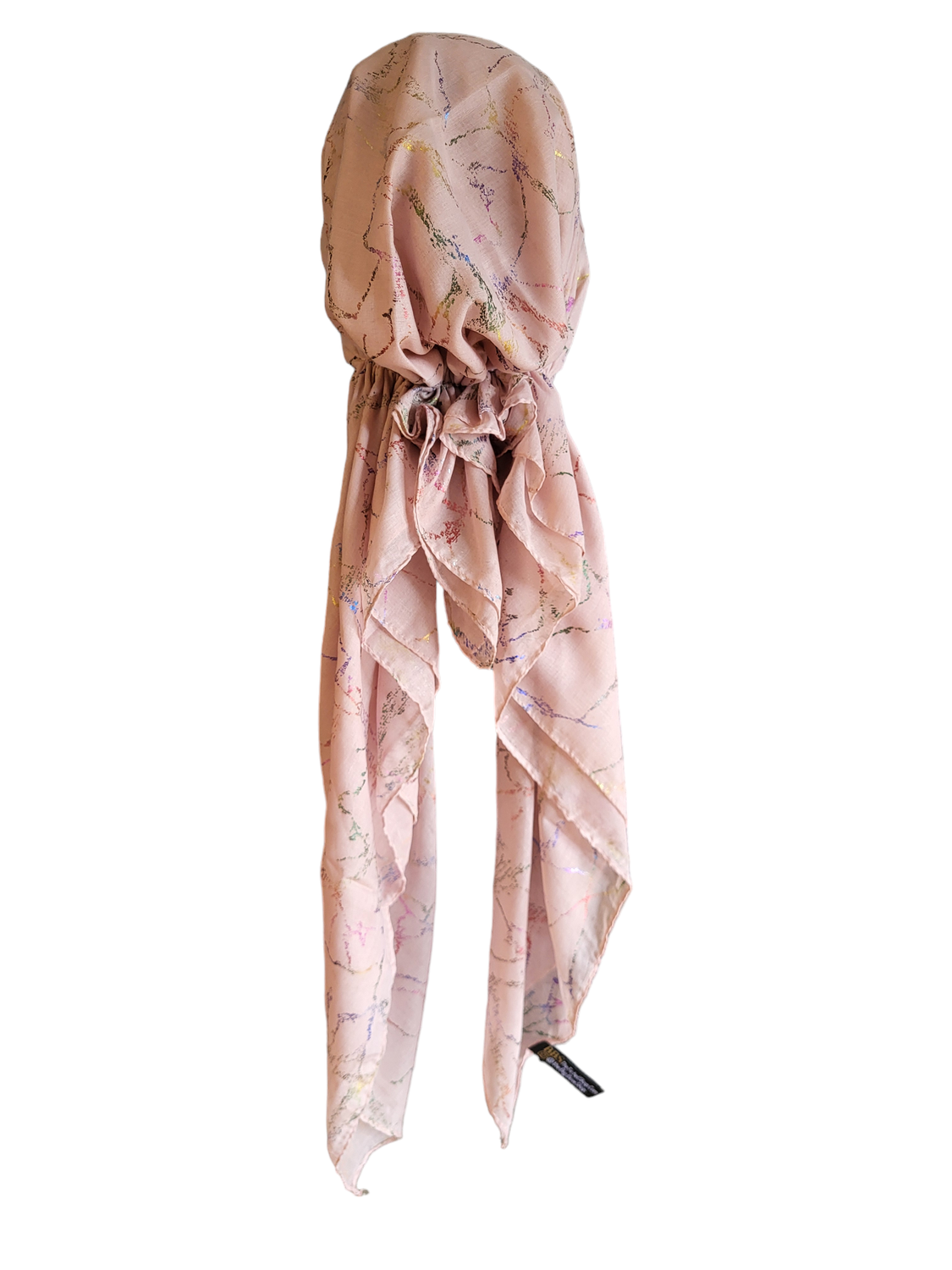 Light pink - colorful marbled metallic pretied tichel