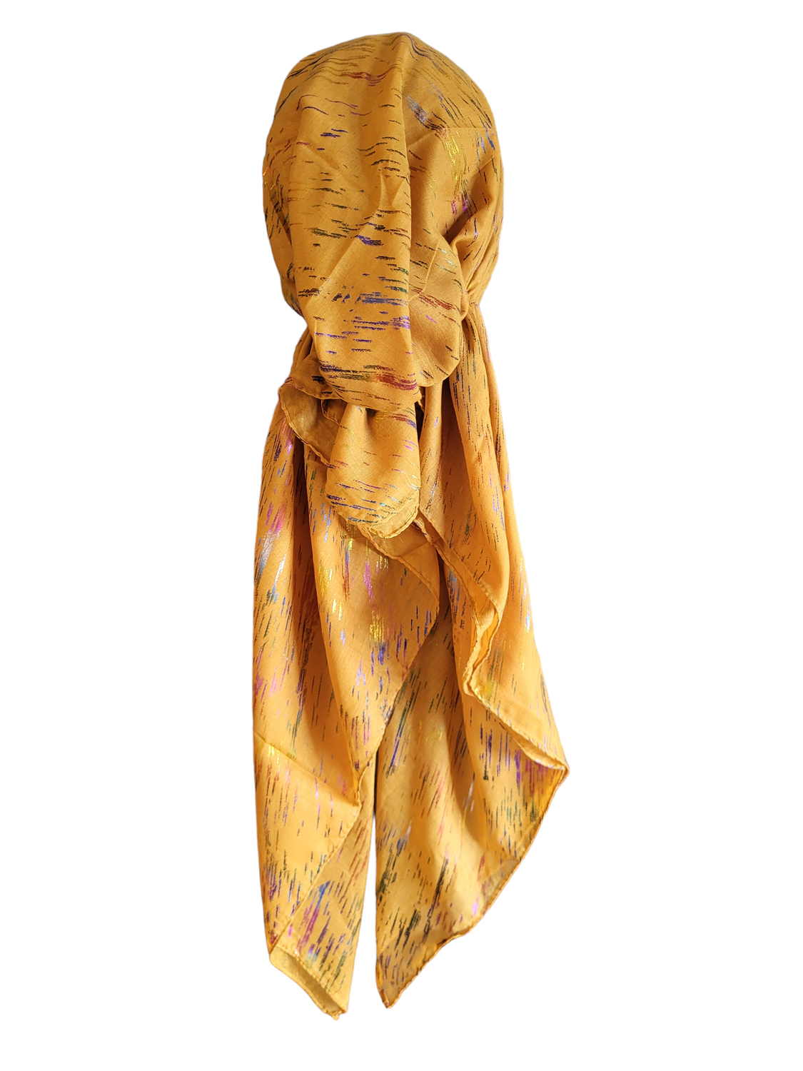 Mustard - colorful streaked metallic pretied tichel