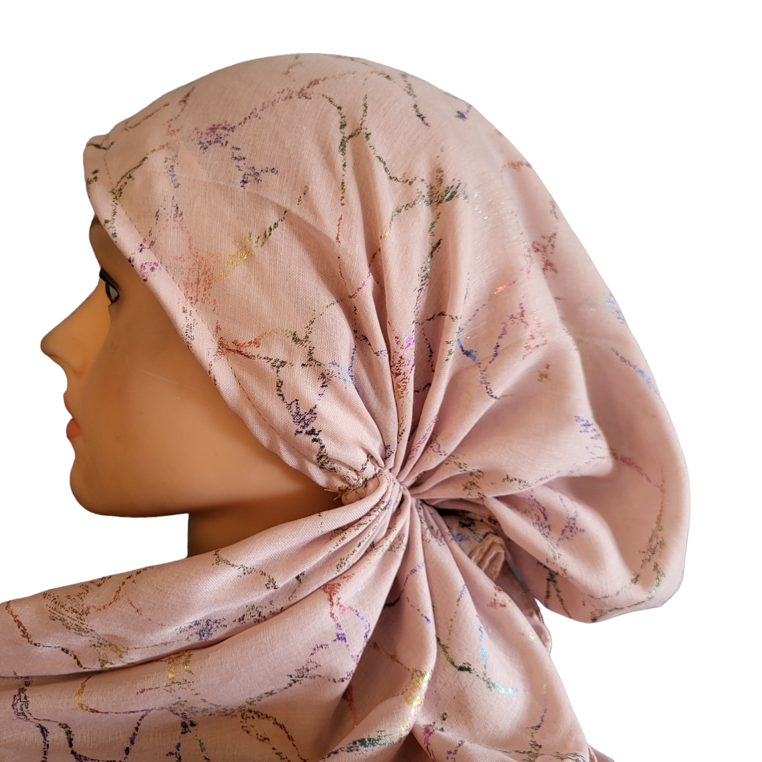 Light pink - colorful marbled metallic pretied tichel