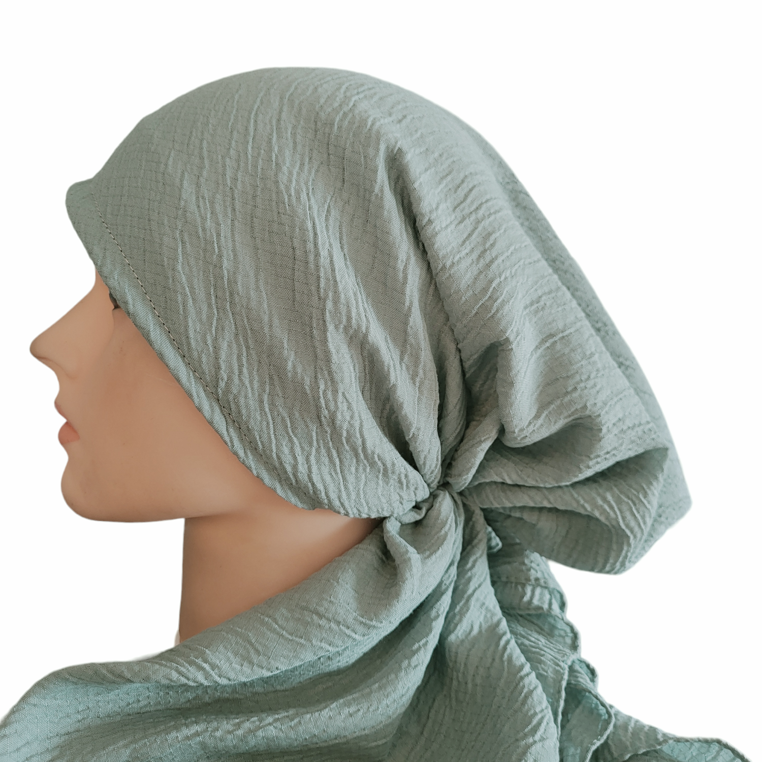 Darker Dusty sage textured pre tied tichel