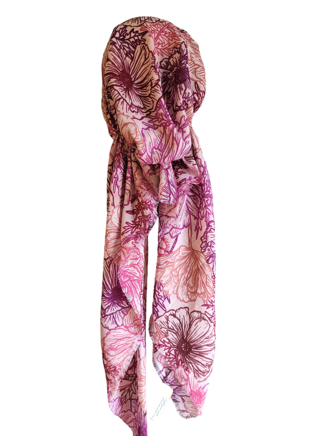 Pinks flowers patterned - soft fringes pretied tichel