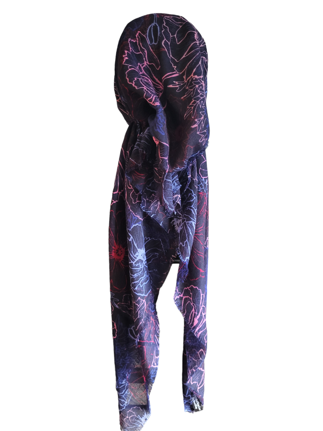 Navy flowers patterned - soft fringes pretied tichel