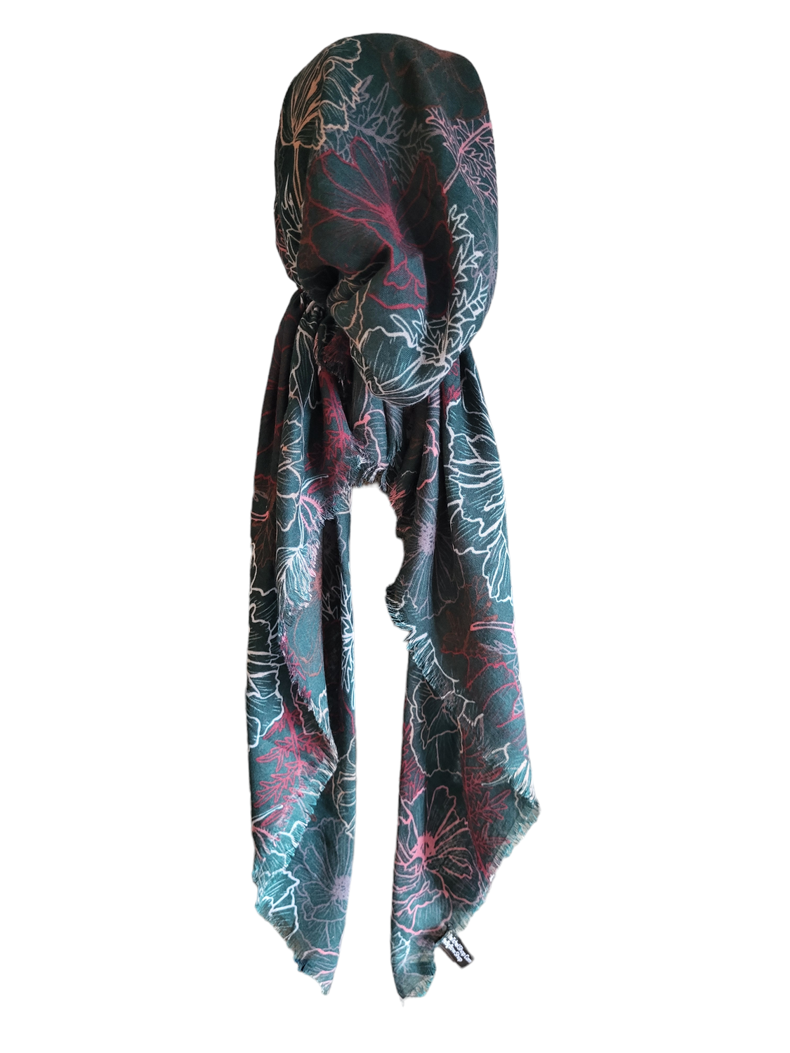 Green flowers patterned - soft fringes pretied tichel