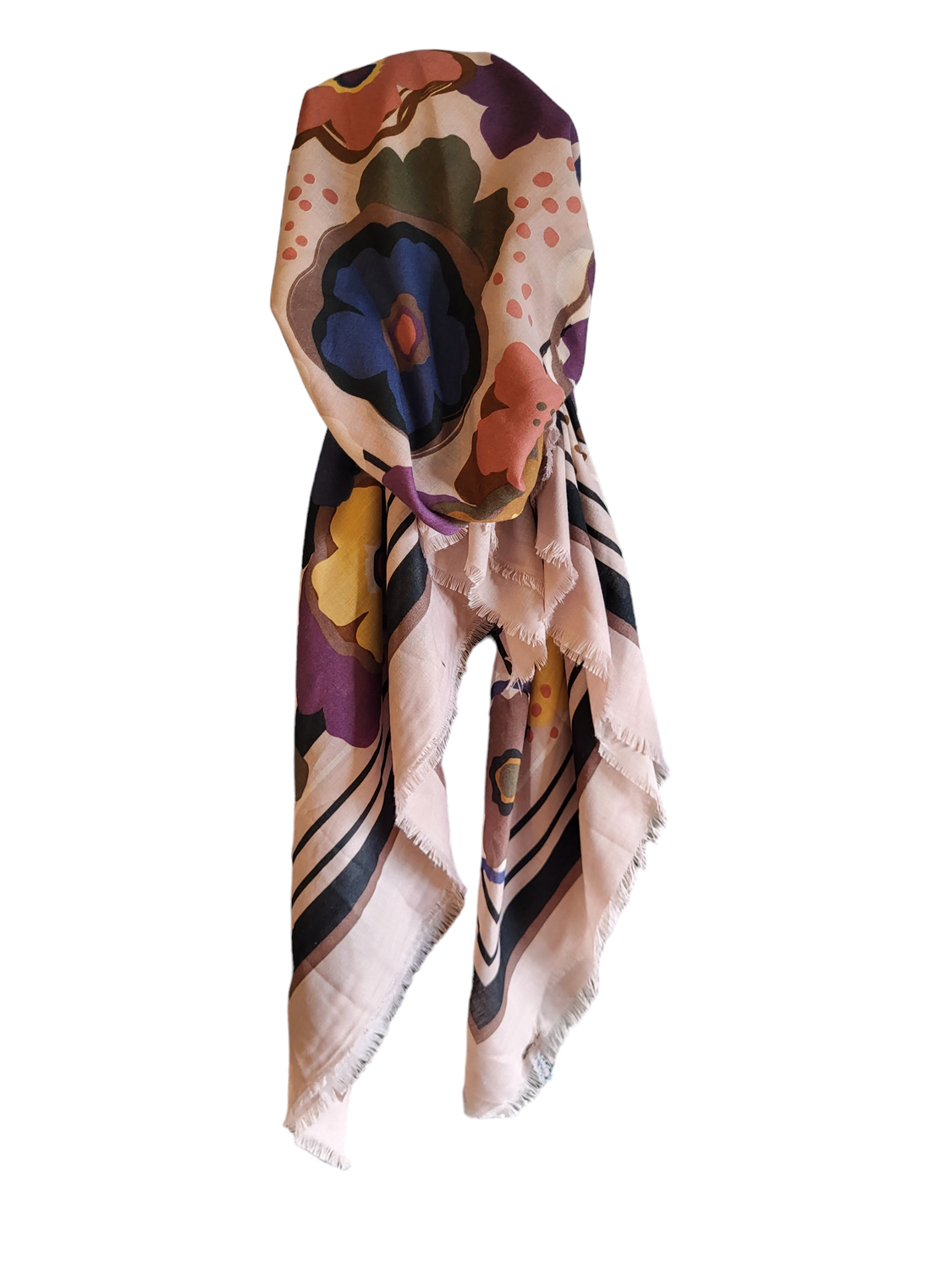 Tan colored  flower - slightly shiny soft fringes pretied tichel