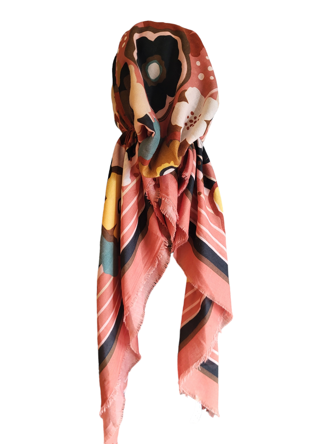 Summer rust colored  flower - slightly shiny soft fringes pretied tichel