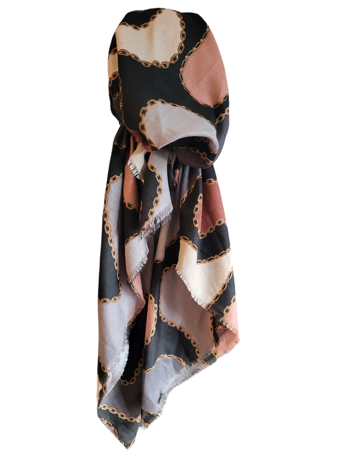 Black pretty colors &amp; chains - slightly shiny soft fringes pretied tichel