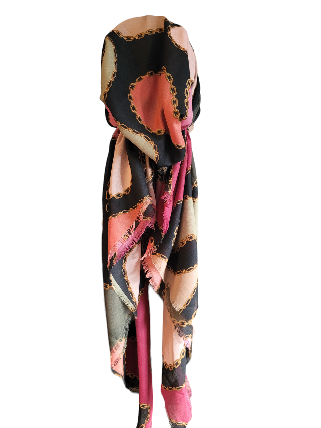 Olive pretty colors &amp; chains - slightly shiny soft fringes pretied tichel