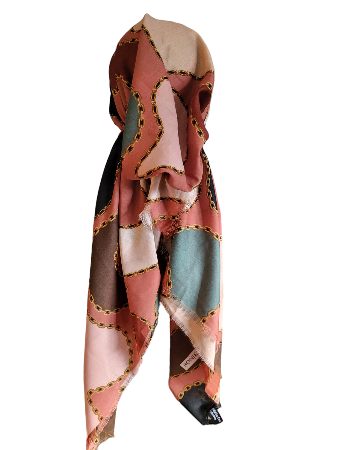 Summer rust pretty colors &amp; chains - slightly shiny soft fringes pretied tichel