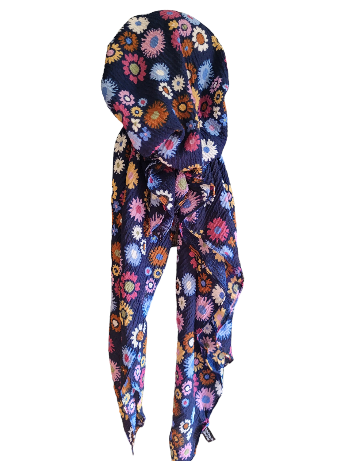 Navy -  flowers - AWESOME soft gauzy pretied tichel