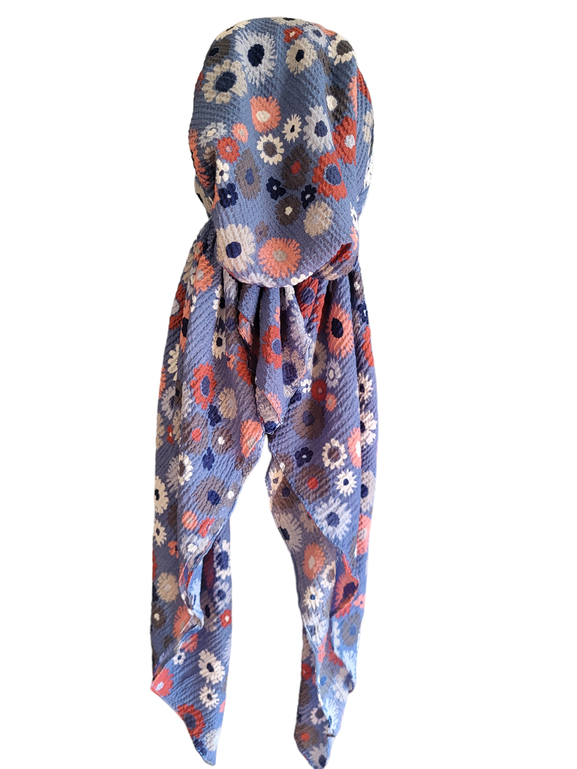 Denim -  flowers - AWESOME soft gauzy pretied tichel