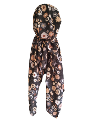 Black -  flowers - AWESOME soft gauzy pretied tichel