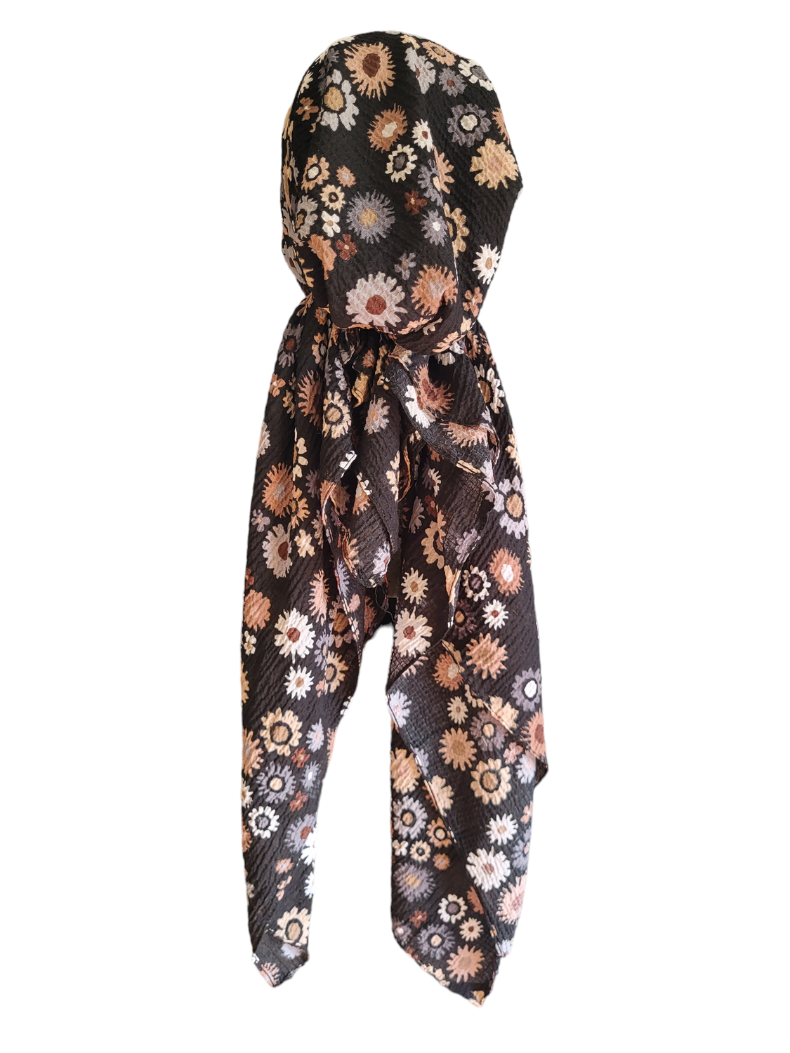Black -  flowers - AWESOME soft gauzy pretied tichel