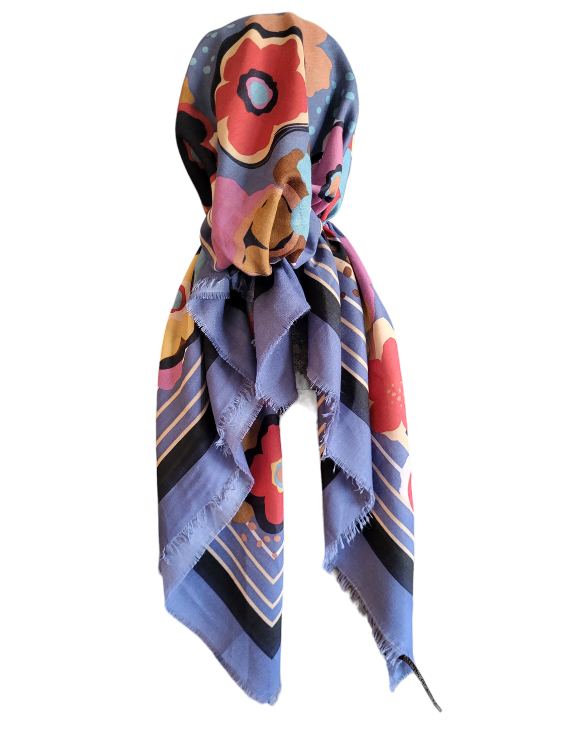 Denim colored  flower - slightly shiny soft fringes pretied tichel