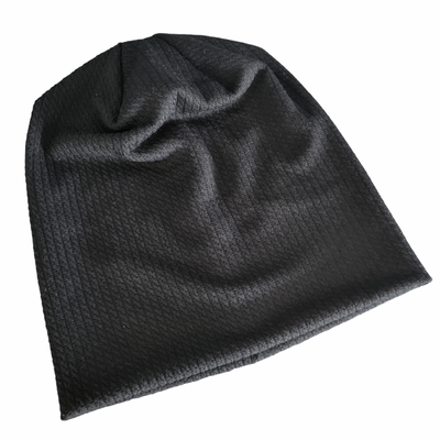 Black fine cable ribbed beanie